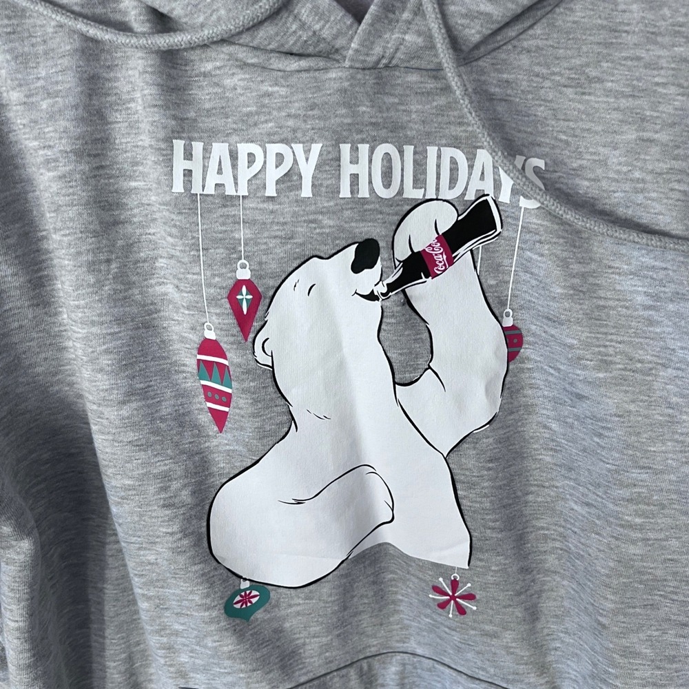 Coca Cola Polar Bear Happy Holidays Hoodie Sweatshirt 2XL Gray Christmas Drink